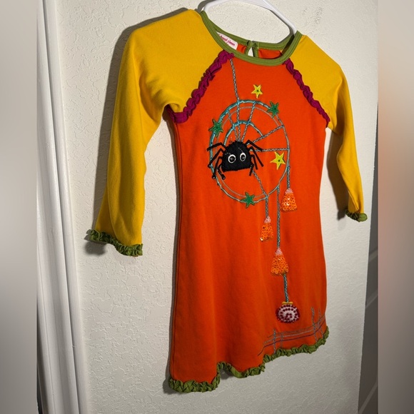 Michael Simon Halloween Dress Girl 4 Orange Spider Candy Corn Vintage Ugly RARE - Picture 2 of 10